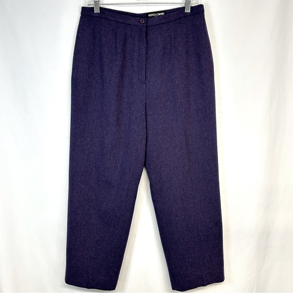 Vintage Tailored Career Dress Pants High Rise Straight Wool Blend Size 12 Purple